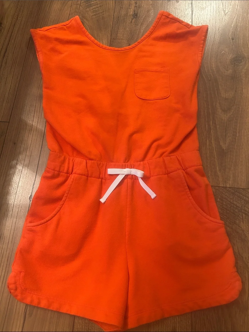 Cat & Jack Bright Orange Terry Girls Romper with Drawstring